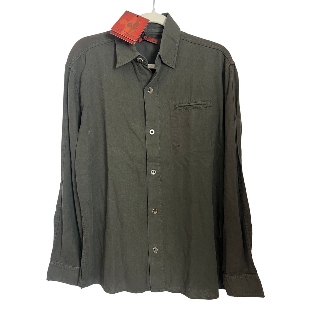 NWT Vertical Robert Comstock Olive Button Down Shirt Mens Size S Linen Cotton